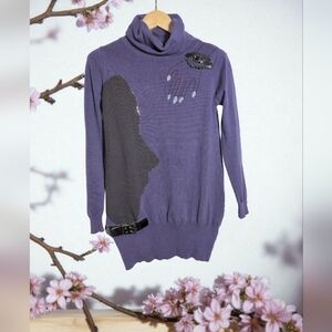Matsumoto Kaneko Sz S Silhouette Nails And Buckles Purple Women's Sweater